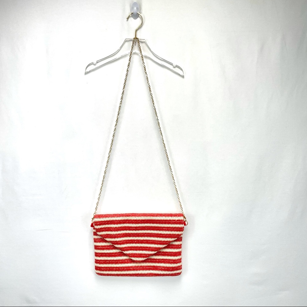 Urban Expressions Red White Stripe Envelope Purse Gold Chain Women’s Bag Sholder